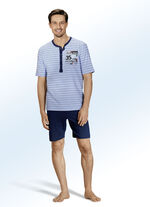 Zweierpack Shortys mit langer Knopfleiste, garngefärbtem Ringeldessin und Druckmotiv 