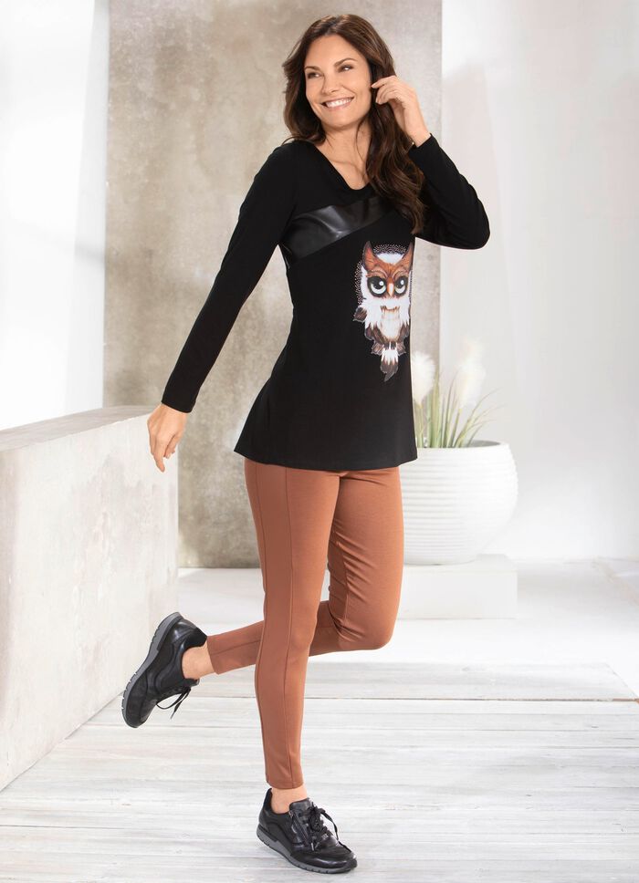 Shirt mit schwarzem Nappaleder-Imitat-Einsatz in 2 Farben 