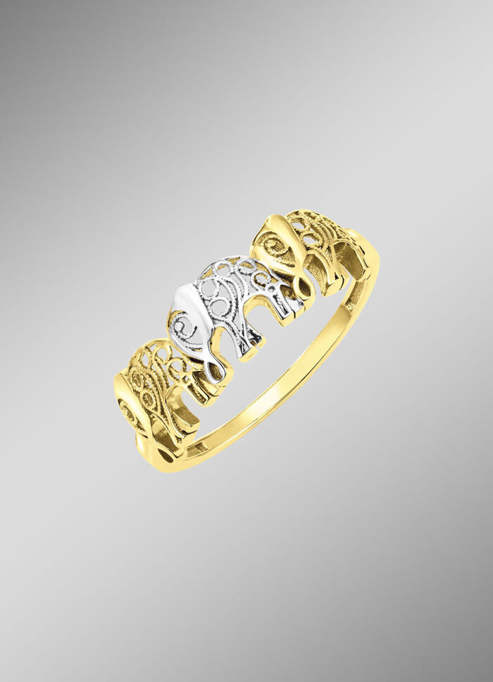 Durchbrochener Damenring mit Elefanten-Design in Bicolor 