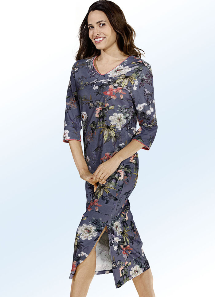 Nachthemd, wadenlang mit 3/4-langen &Auml;rmeln MARINE-BUNT