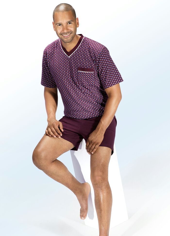 Shorty mit V-Ausschnitt und Brusttasche 