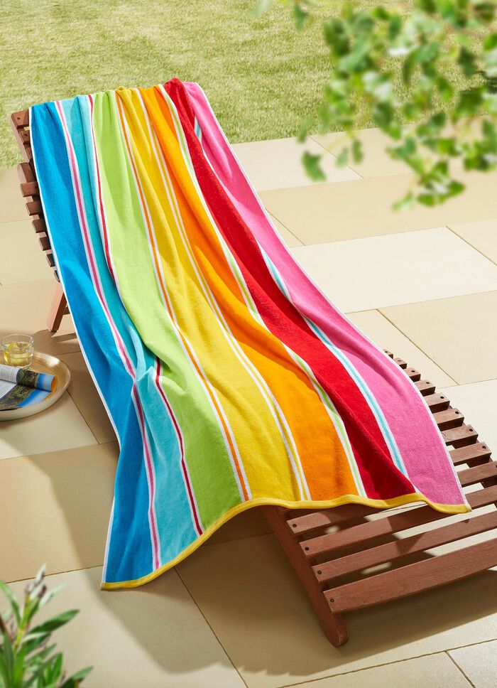 Velours-Strandlaken mit besonders saugf&auml;higer R&uuml;ckseite BUNT GESTREIFT