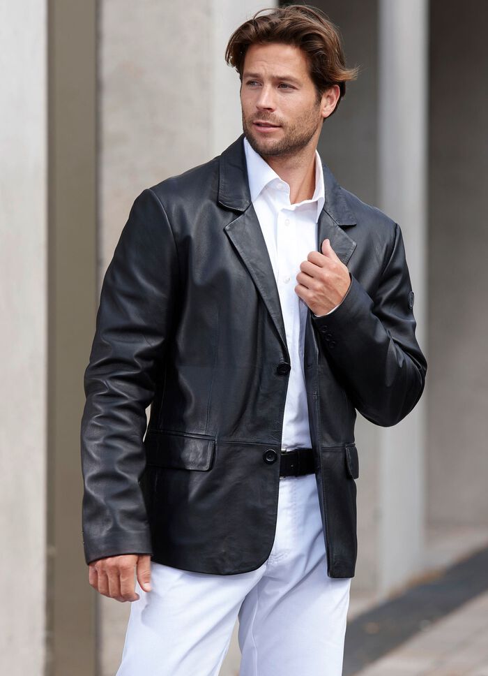 Lederkurzblazer mit Reverskragen 