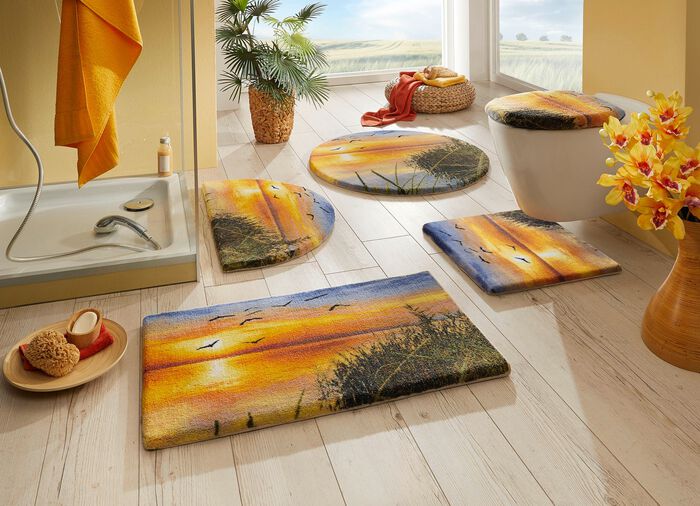 Farbenpr&auml;chtige Badgarnitur mit sch&ouml;ner Bandeinfassung 