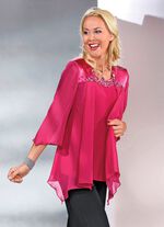 2-teiliges Blusen-Set mit gl&auml;nzendem Satin-Besatz FUCHSIA