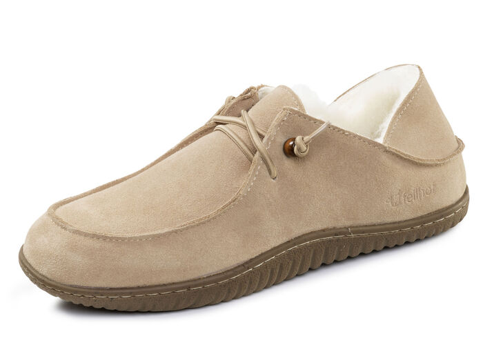 Gefütterte Herren-Slipper, Winterschuhe, mit Lammfell BEIGE