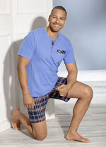 Shorty mit Knopfleiste, Brusttasche und Karodessin BLAU-BUNT