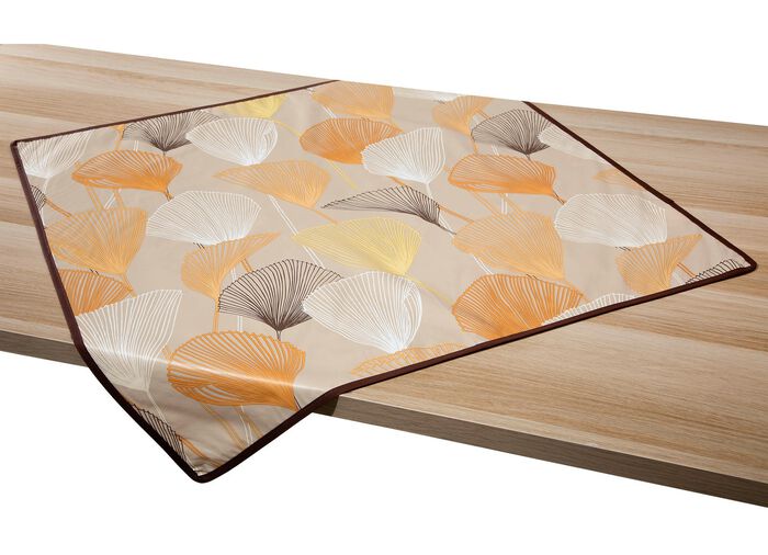 Wachstuch-Tischdecke mit farblich angepasstem Paspelband 