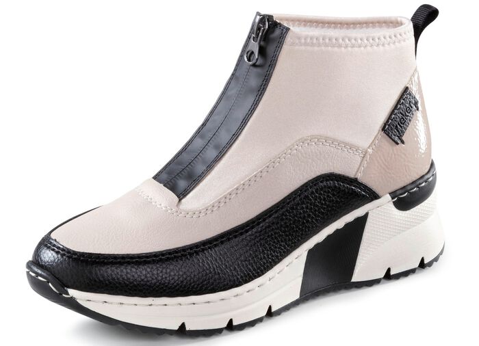 Rieker, stylische Damen-Boots, Weite G, mit Rei&szlig;verschluss ECRU-SCHWARZ