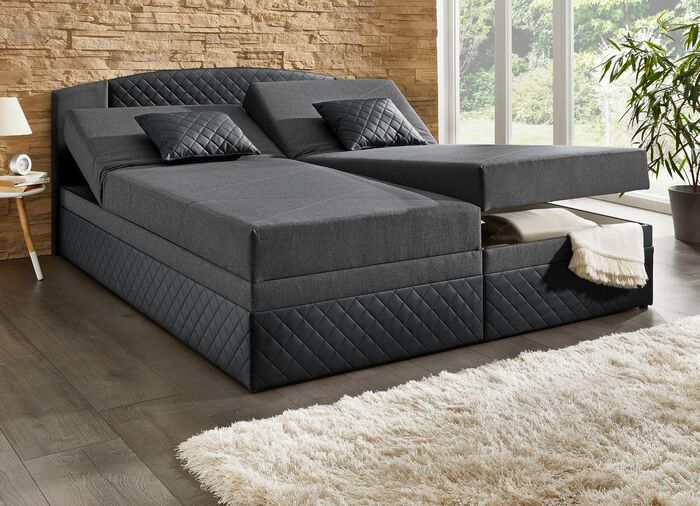 Boxspringbett mit Bettk&auml;sten SCHWARZ-ANTHRAZIT