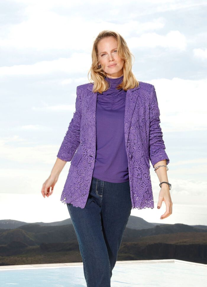 Blazer mit floralem Spitzenbesatz 