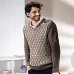  Melierter V-Pullover BEIGE-BRAUN MELIERT