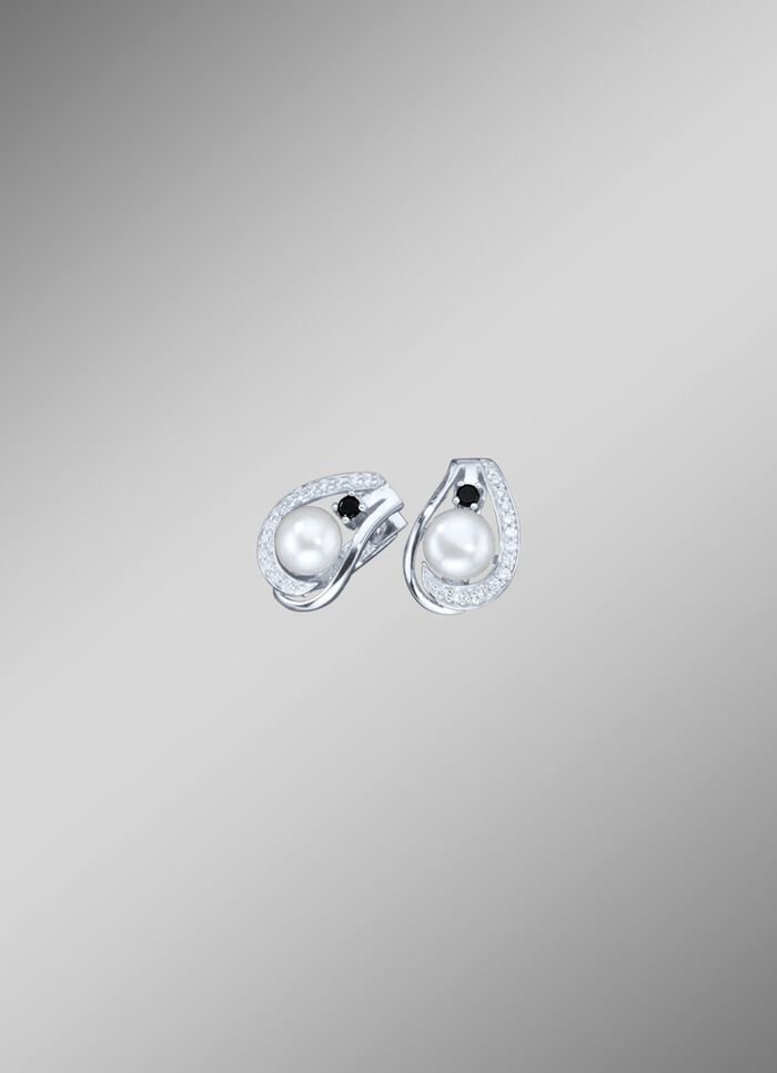 Klappcreolen mit synth Zirkonia und S&uuml;&szlig;wasser-Zuchtperle 