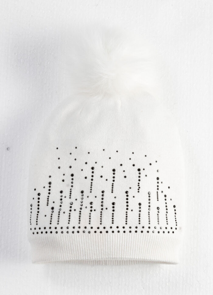 Stilvolle Damen-Mütze mit Glitzersteinchen NATURWEISS