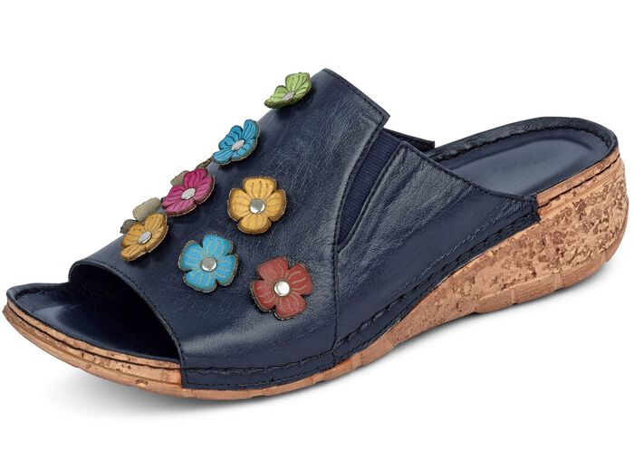 Gemini Pantolette mit bunten Lederbl&uuml;ten MARINE
