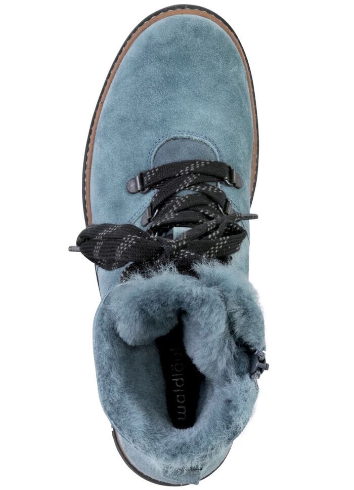Waldl&auml;ufer Schn&uuml;r-Stiefelette mit kuscheligem Kragen aus Lammfell JEANSBLAU
