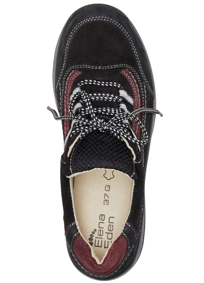 ELENA EDEN Schn&uuml;rschuh aus teilweise gepr&auml;gtem Nubukleder SCHWARZ-BURGUND