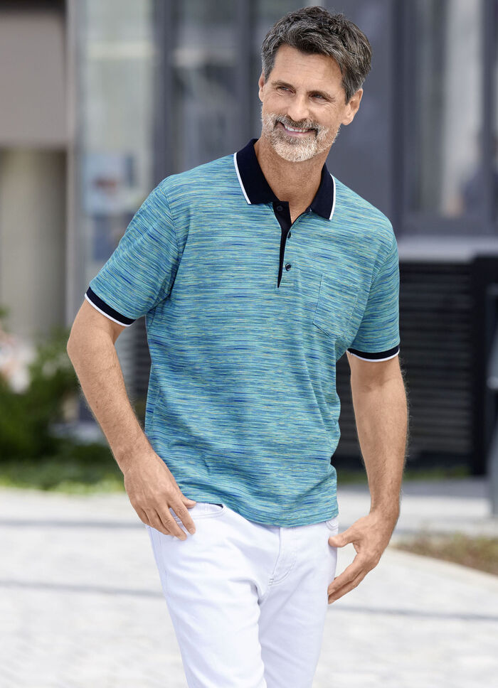 Poloshirt mit Brusttasche T&Uuml;RKIS-GELB MELIERT