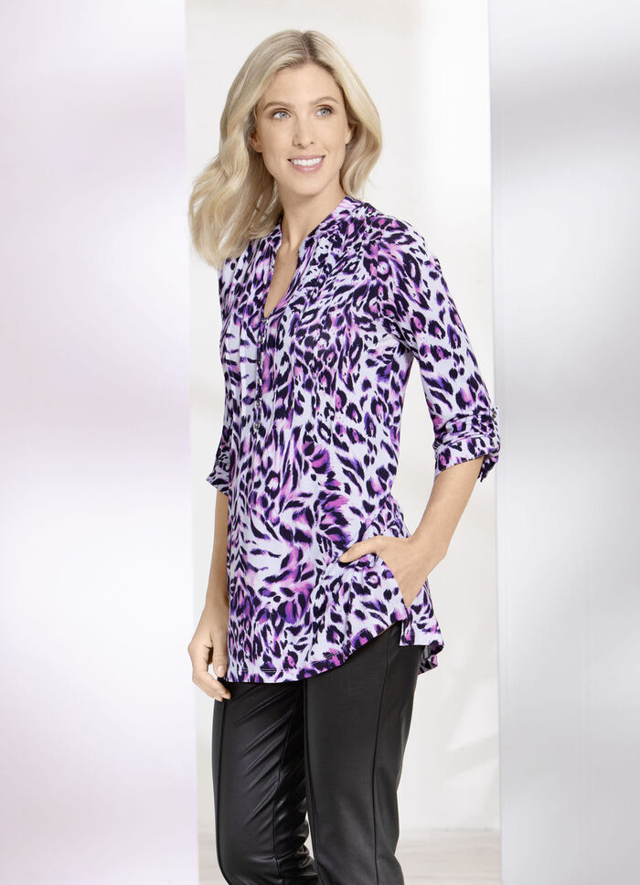 Shirt-Tunika mit Stehkragen 