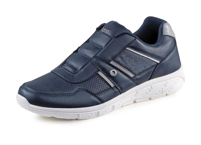 Slipper aus Synthetik mit Textil-Eins&auml;tzen MARINE-GRAU