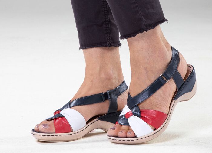 ELENA EDEN, elegante Damen-Sandaletten, Weite H, mit Klettspange BLAU-WEISS-ROT