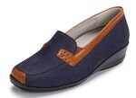 Waldl&auml;ufer, bequeme Damen-Slipper, Weite H, mit herausnehmbarem Fu&szlig;bett MARINE-COGNAC