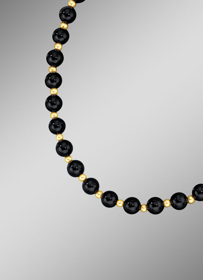 Halskette mit Kugeln in echt Onyx und echt Gold 