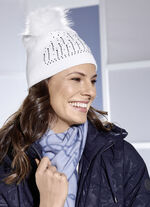 Stilvolle Damen-Mütze mit Glitzersteinchen NATURWEISS