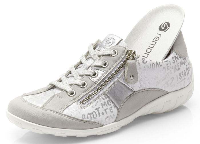 Remonte Sneaker mit bedruckten Bes&auml;tzen HELLGRAU-WEISS