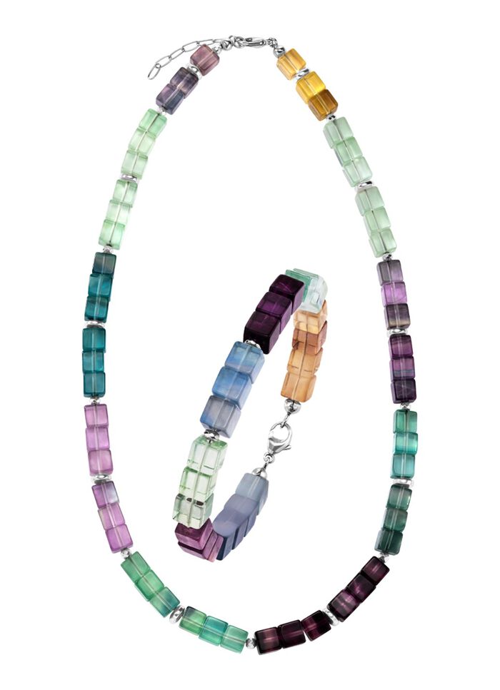 Wunderschöne Garnitur mit Hämatit, beh. und Fluorit in Multicolor 