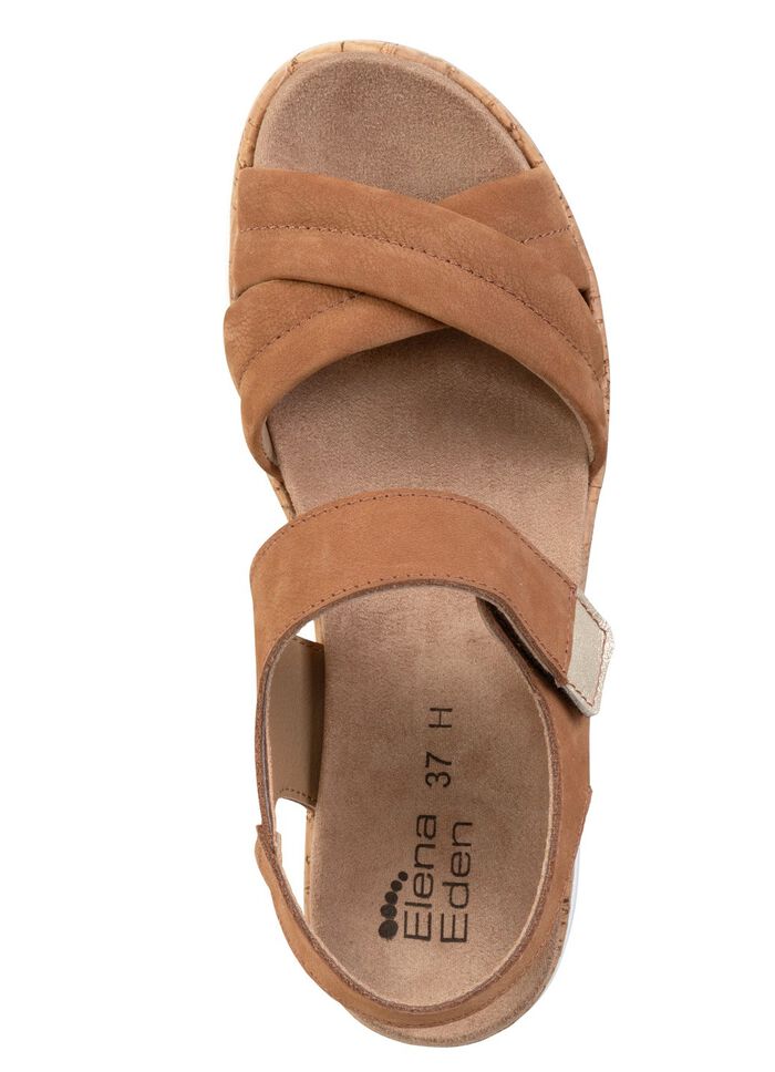 ELENA EDEN, bequeme Damen-Sandalen, Weite H, mit herausnehmbarem Fu&szlig;bett COGNAC