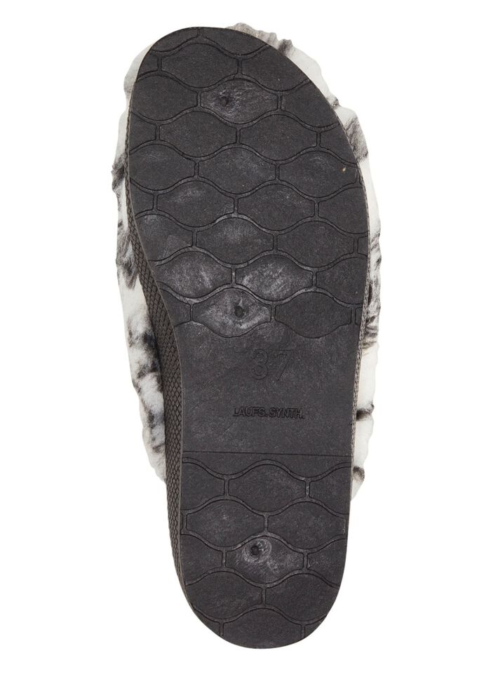 Pantoffel aus bedrucktem Pl&uuml;schmaterial ECRU-GRAU