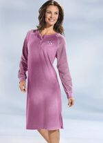 Nachthemd aus Frottierstretch, Langarm mit Knopfleiste und B&uuml;ndchen 