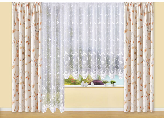 Filigraner Blumenfenster-Store mit gebogten Abschlüssen 