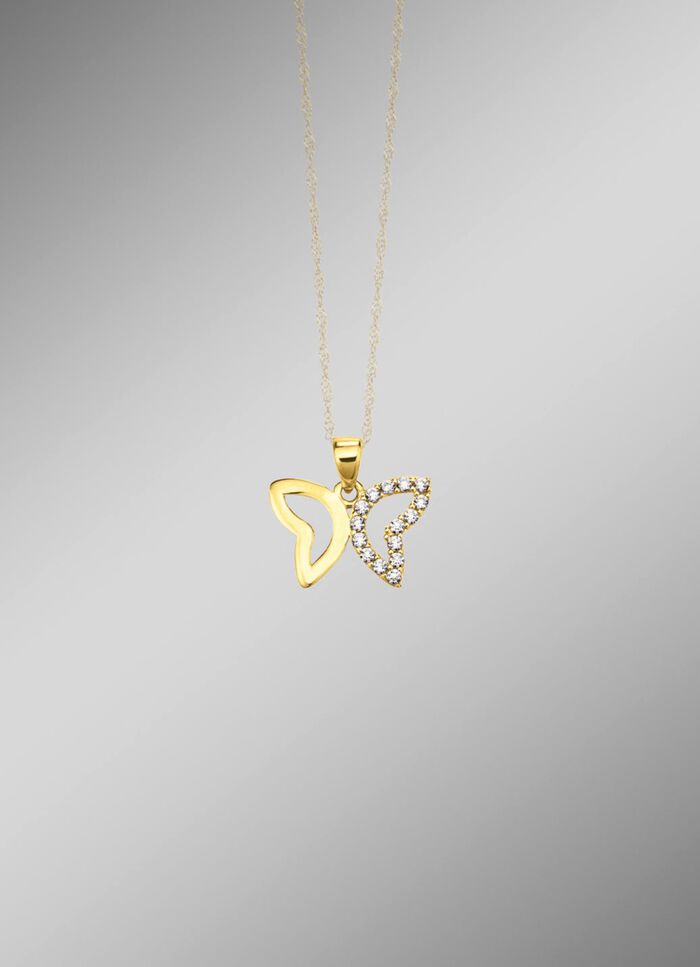 Filigraner Schmetterlings-Anh&auml;nger mit synth. Zirkonia 