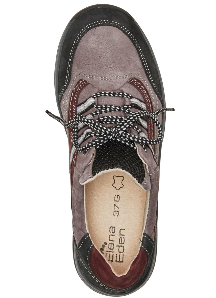 ELENA EDEN Schn&uuml;rschuh aus teilweise gepr&auml;gtem Nubukleder GRAU-SCHWARZ-BURGUND