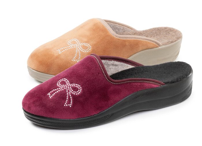 Zweierpack, klassische Damen-Hausschuhe, Weite G, mit funkelnden Glitzersteinchen 