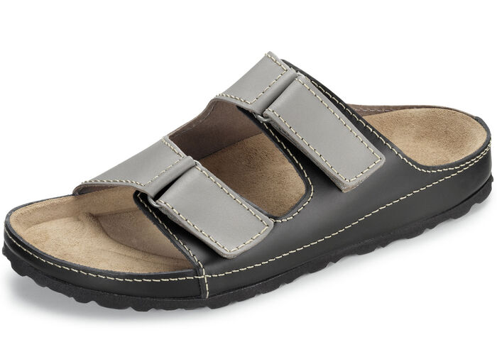 GINO GALANTE, klassische Herren-Pantoletten, aus Leder GRAU-SCHWARZ