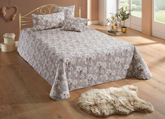 Tagesdecken mit Karosteppung und Kissenbez&uuml;ge BEIGE