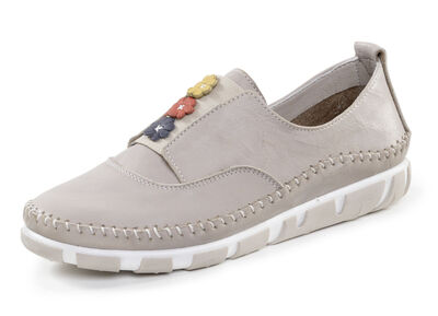 Gemini Slipper mit dezenter Knitter-Struktur und bunten Leder-Blüten 