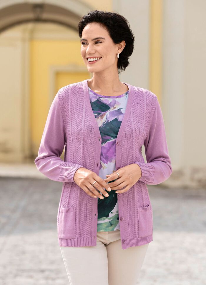 Strickjacke mit feinen Strukturstreifen FLIEDER