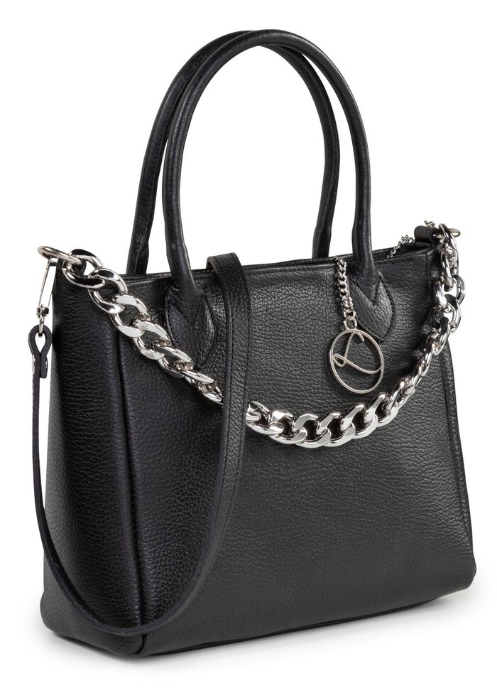 Laurina Tasche aus genarbtem Kalb-Nappaleder mit Zierkette SCHWARZ