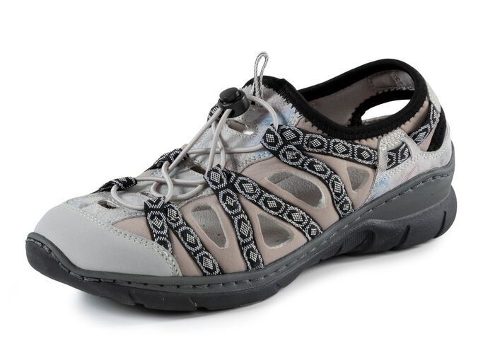 ELENA EDEN Sandale mit Textilbord&uuml;re GRAU-TAUPE