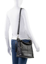 Laurina Kalbleder-Tasche mit reptilgepr&auml;gtem Besatz SCHWARZ