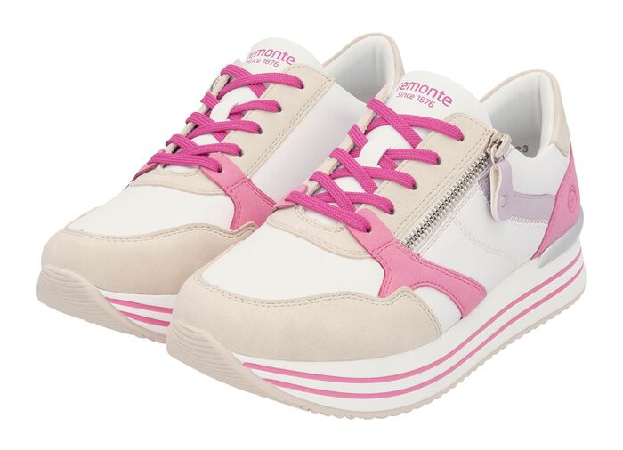 Remonte Schn&uuml;r-Sneaker aus Nappaleder CREME-BUNT