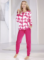 Schlafanzug, Langarm, Knopfleiste  sowie Bündchenabschlüsse 