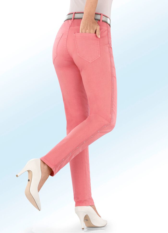 Edel-Jeans mit Zierband und Strasssteinen FLAMINGO