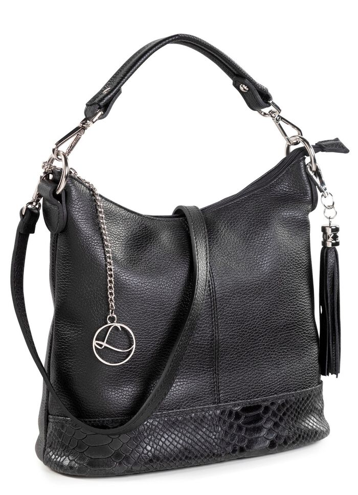 Laurina Kalbleder-Tasche mit reptilgepr&auml;gtem Besatz 