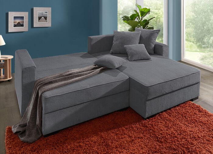 Polsterecke mit Bettfunktion und 2 Dekokissen 