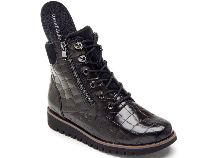 Waldl&auml;ufer Stiefelette aus krokogepr&auml;gtem Nappaleder SCHWARZ